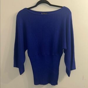 Anne Klein Royal Blue Boat Neck Sweater with Relaxed Fit and Ribbed Hem Size S